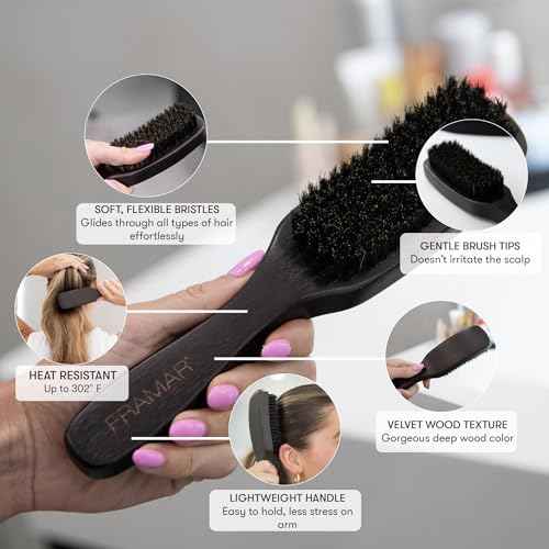 FRAMAR Slick Back Hair Brush Boar Bristles ? Slick Back Brush, Smoothing Hair Brush For Women, Boar Bristle Hair Brush For Fine Hair, Slickback Brush For Volume and Shine - Brown Velvet