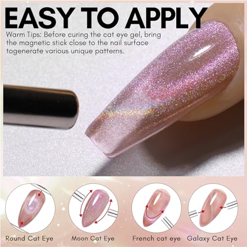 Makartt Cat Eye Gel Nail Polish Universal Rainbow Holographic Gel Polish Bronze Gaze Sparkly Glitter Unique Magnetic Effect Nail Gel for DIY Nail Art UV LED Soak Off Manicure 10ml