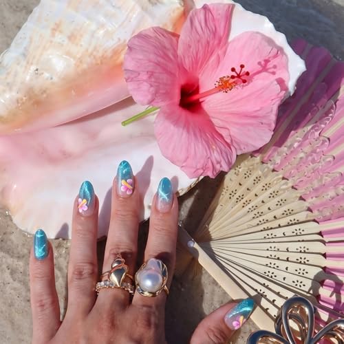 BTArtbox Press On Nails Blue Almond 32ct Kit