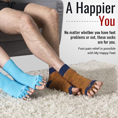 The Original My-Happy Feet Foot Alignment Socks with Toe Separators – Medium, Green & Black