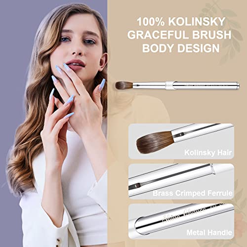 2Pcs Acrylic Nail Art Brushes Size 8 12, 100% Pure Kolinsky Hair Oval Nail Brush for Acrylic Application, Professional Nail Extension Manicure Tool Striping Nail Drawing Pen for Home
