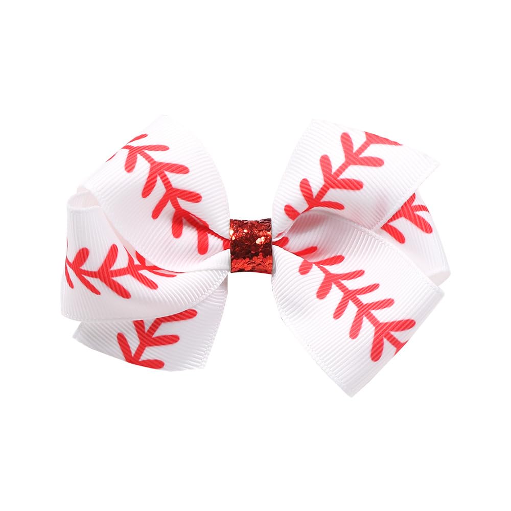 Girls Baseball-Themed Hair Clips, Barrettes and Bows Set (B4-Set 4 Pcs)