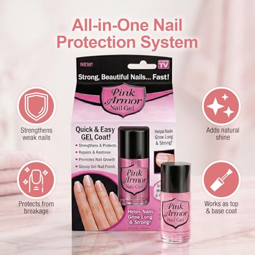 Ontel Armor Nail Gel Strengthening Base & Top Coat, Pink (0.45 Fl Oz)