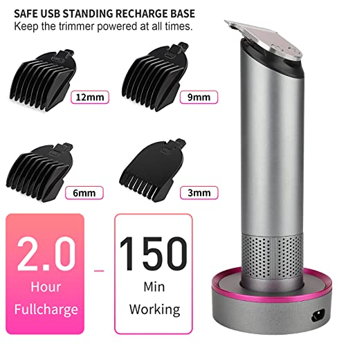 PRITECH Hair Trimmer for Women, Waterproof Bikini Trimmer for Women for Wet & Dry Use, Rechargeable Pubic Hair Trimmer Women, Women Electric Razor&Shaver with Standing Recharge Dock, Aurora Gray