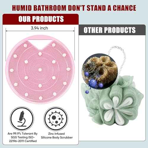 Relieve Skin Inflammation - Silicone Body Scrubber with Anti Zinc Infused-Stiff and Soft Bristles Exfoliating Body Shower Scrubber for Body,Lymphatic Drainage,Blood Circulation- Pink