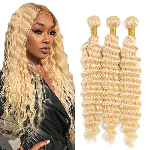 330g 16 Inch Blonde Human Hair Bundle 613 Deep Wave Bundles Double