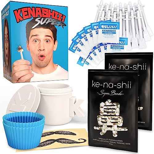Kenashii Super Nose Waxing Kit | 100g Wax, 24 Applicators | No Microwave Required | Ear Hair Removal | For Men and Women | 12 Balm Wipes, Mustache Guards, Storage Bag