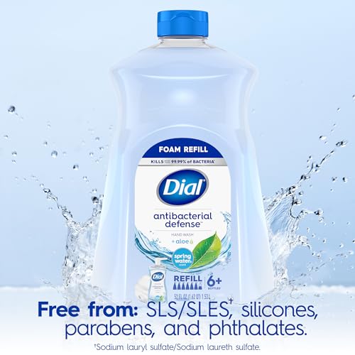 Dial Antibacterial Foaming Hand Soap Refill, Spring Water, 52 fl oz & Antibacterial Foaming Hand Wash, Spring Water, 7.5 fl oz (Pack of 6)