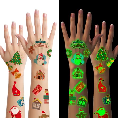 210Pc Glow in Dark Christmas Temporary Tattoos for Kids