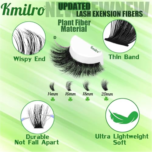 Kmilro Lash Clusters 14-20mm Volume Cluster Eyelash Extensions Thick Eyelash Clusters 480pcs Waterproof Wispy Individual Lashes Soft False Eyelashes DIY Lash Extension (150D+180D+200D)