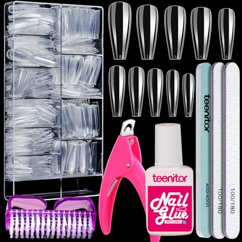 Teenitor Clear Coffin Nail Tips 600 Pcs Acrylic Nails Kit