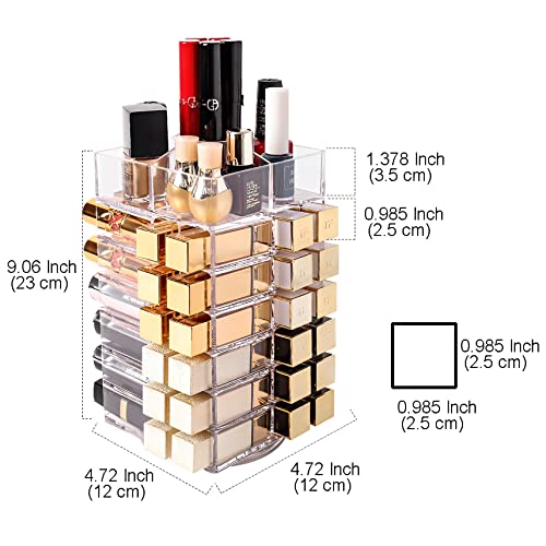 Sooyee 360 Degree Spinning Lipstick Organizer Holder 53 Spaces,Acrylic Cosmetic Display Cases for Lipstick, Brushes, Bottles, and more,Clear
