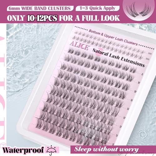 ALICE Lash Clusters Kit Clear Band Natural Lash Extensions Kit 5-16mm Wispy Cluster Eyelash Extension DIY Invisible Band Individual Cluster Lashes with Bottom Lash Bond and Seal Waterproof