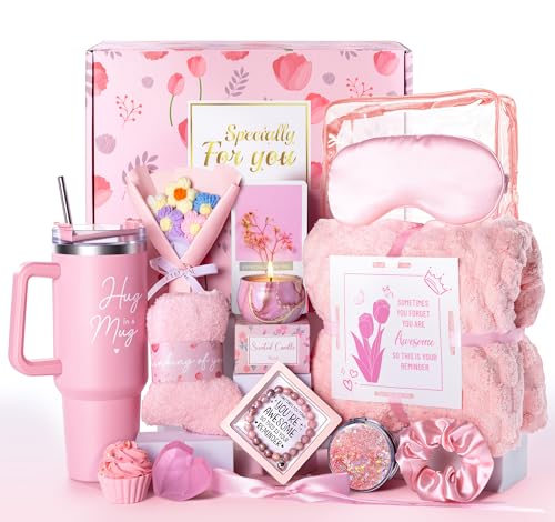Women's Self Care Gift Basket Set with Blanket & Tumbler