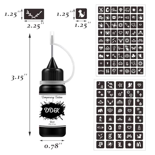 Temporary Tattoo Kit with 6 Ink Bottles & 64 Stencils
