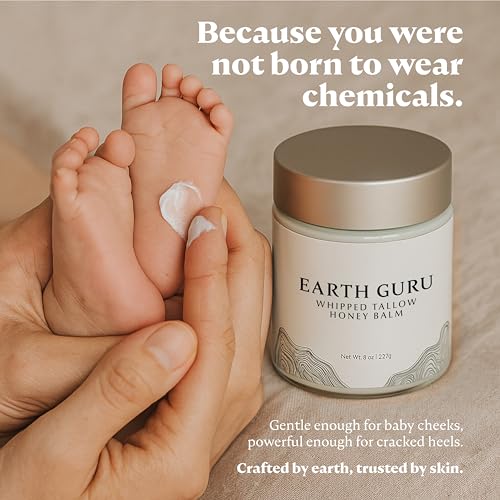 Earth Guru XL 8 OZ Whipped Beef Tallow for Skin,100% Natural Beef Tallow and Honey Balm, Face Moisturizer & Body Lotion Cream, Grass-Fed & Finished, Sebo De Res Para La Cara, Organic Olive Oil, Manuka