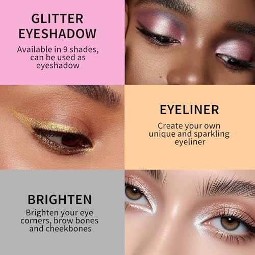 QIC Liquid Glitter Eyeshadow, Metallic & Shimmer Finish, Long Lasting, Non-Creasing, Smudge-proof, Lightweight Formula Liquid Eyeshadow for All Skin Tones, Buildable Color (06 Champagne Gold)