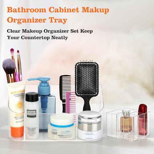 Clear Makeup Tray Holder Organizer Cosmetic Display Case, Small Makeup Organizer for Vanity Bathroom Counter Countertop Tabletop Desktop Vanity Drawers (Clear)