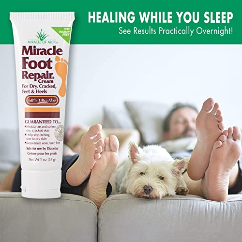 Miracle Foot Repair Cream, (1 oz / 3 Pack) Repairs Dry Cracked Heels and Feet, 60% Pure UltraAloe Moisturizes, Softens, and Repairs