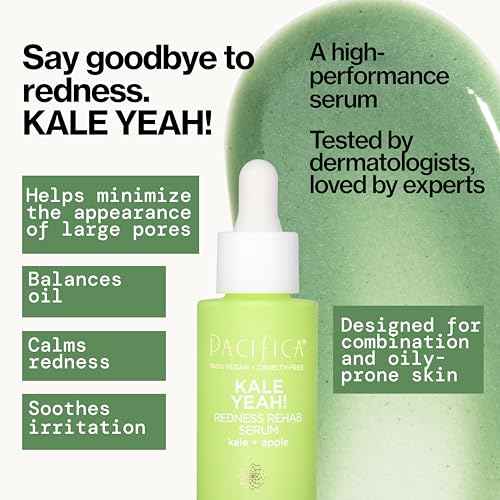 Pacifica Kale Yeah! Redness Rehab Serum ? Niacinamide & Super Greens Face Serum to Calm Redness, Minimize Pores & Oil, Soothing Anti-Redness for Oily/Combination Skin Vegan Dermatologist Tested