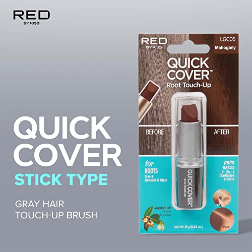 RED by Kiss Quick Cover Root Touch Up Stick, Water-Resistant Temporary Gray Hair Concealer with Brush for Roots and Beard, Long-Lasting Coverage, Easy Application (1 Pack, Mahogany)