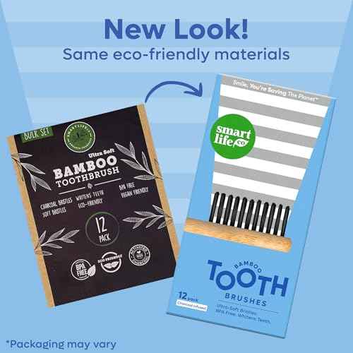 SmartLifeco Charcoal Bamboo Toothbrushes - Extra Soft Natural Bristles for Adults & Kids Teeth | Zero Waste Bulk Wooden Tooth Brush Travel Kit | BPA Free, Eco-Friendly, Vegan - (12 Pack)