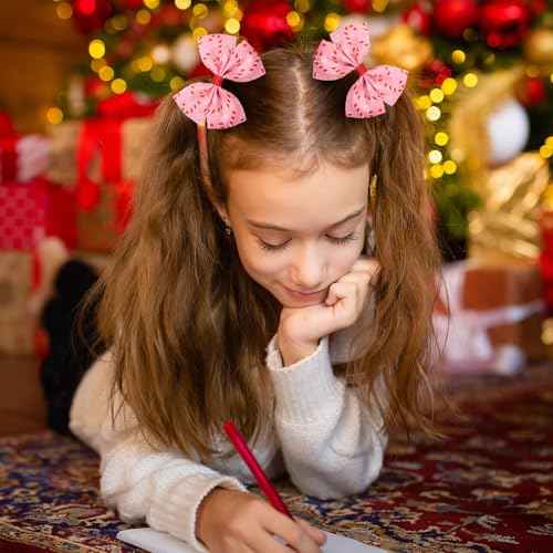 4pc Christmas Pink Candy Cane Ribbon Hair Bow Clips for little Teen Toddler Baby Girls, Cute Handmade Bow-knot Alligator Barrettes Kids Xmas Tree Wreath Decor Accessories Gift