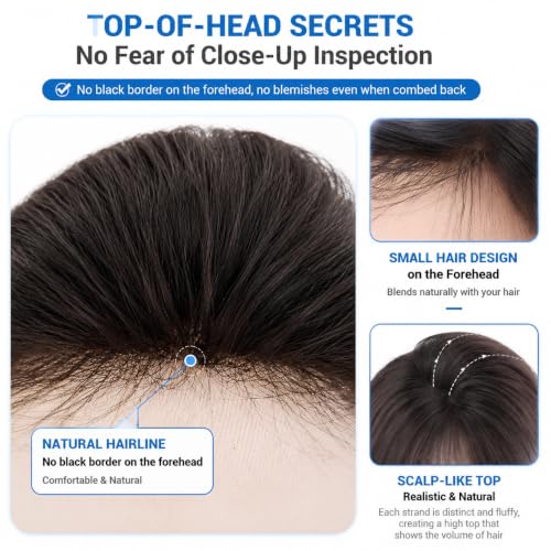Human Hair Clip-In Topper with Bangs | Borderless Lace Base