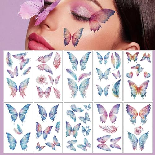 Glitter Butterfly Temporary Tattoos for Women - 50 Pieces