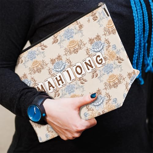 Beige Mahjong Tiles Bag with Zipper - 13x7.8 Inch for 1.2" Tiles