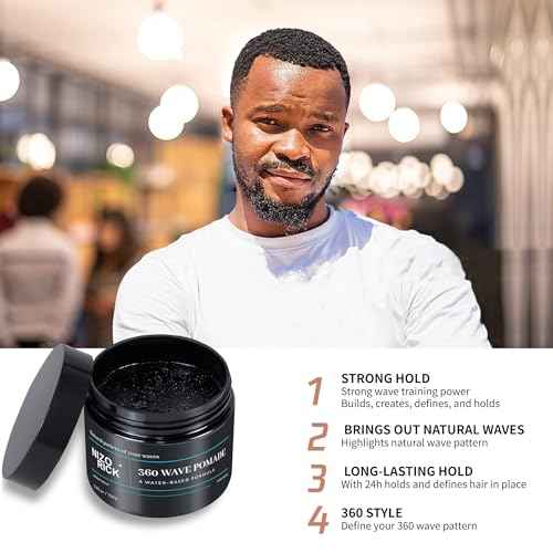 Men's 360 Wave Pomade, Water-Based ? Wave Styling Grease for Hair ? Non-Greasy, Strong Hold & Layered Waves, 150g/5.29oz