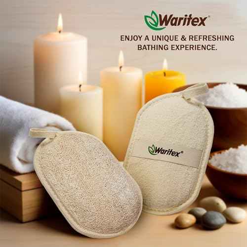 Waritex Egyptian Loofah Exfoliating Body Scrubber with Hand Strap, Oval Shower Pads Made from Natural Egyptian Loofah Fibers, Gentle Cleansing for Face and Body, for Men and Women 2 Count (1 Pack)