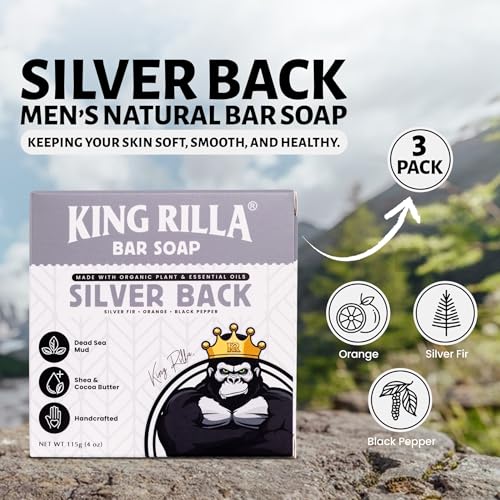 King Rilla Natural Cold Process Soap Bars ? 3-Pack Handmade Organic Soaps for Men ? Moisturizing, Detoxifying & Eco-Friendly Skincare Set (03 Pack SILVER BACK SOAP BAR)