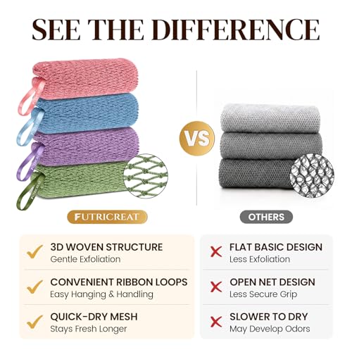 4 Pack African Net Sponge Exfoliating Washcloth, 45" Stretch