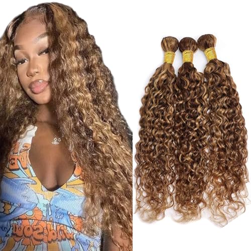 Freiuoke 300g Honey Blonde Water Wave Human Hair Bundles #P427 20 22 24 Inch Highlight Virgin Hair