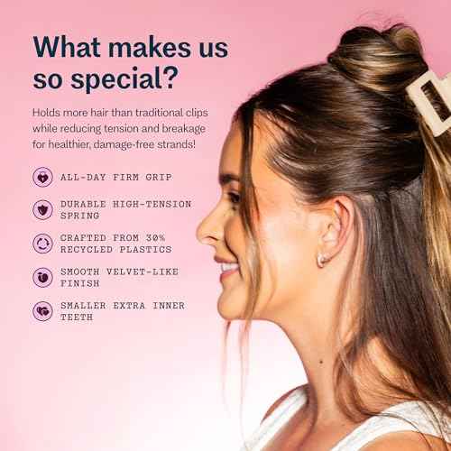 Gimme Beauty Fine Hair Extra Grip More Teeth Clip - Extra Teeth Design for Strong Hold - No-Slide Accessories for Thin, Fine Hair - Durable Square Claw Clips for Everyday Use - Black & Tan