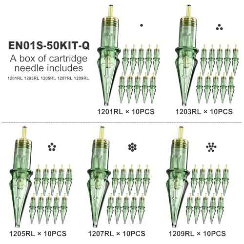 50Pcs Tattoo Needles Assorted, Solong Pro Disposable Tattoo Needles Size #12 Round Liner -10Pcs each of 1RL,3RL,5RL,7RL,9RL Tattoo Cartridge Needles EN01S-50KIT-Q