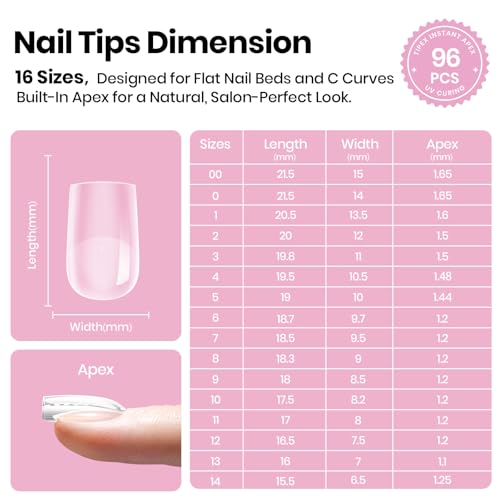 Beetles Tipex Lite Instant Apex Nail Tips Short Square 96 pcs - Salon-Quality DIY Extensions
