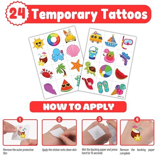 Beach Party Favors 48PC Set – Tattoos & Slap Bracelets