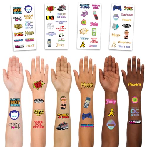 Y2K Temporary Tattoos - 4 Sheets Waterproof 2000s Party Favors