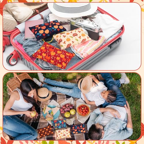 Meanplan 24 Pcs Thanksgiving Day Makeup Bags Bulk Fall Cosmetic Bag Pumpkin Maple Leaf Turkey Autumn Gift Pouch Portable Storage Zipper Pouch Travel Purse Toiletry Organizer Party Favor(Thanksgiving)