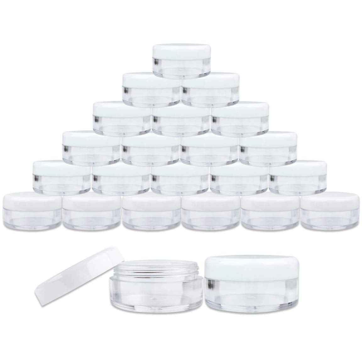 (Quantity: 200 Pieces) Beauticom 5G/5ML Round Clear Jars with White Lids for Lotion, Creams, Toners, Lip Balms, Makeup Samples
