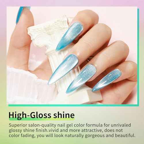 Cat Eye Gel Nail Polish, 6 Colors 8 ml Magnetic Blue Brown Purple Black Green Red Nail Polish Set with Magnetic Stick, Cat Eye Glitter Gel Polish, Spring Summer Magnetic Polish for Nail DIY