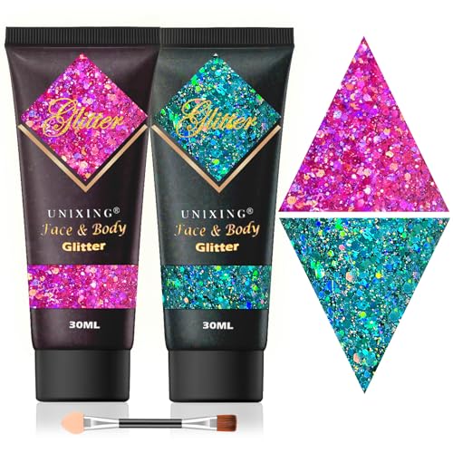 Face Glitter Gel, Holographic Body Glitter Gel for Hair, Body, Face, Lip, Eyeshadow, Sequins Glitter Face Paint, Chunky Glitter for Makeup, Sparkling Glitter Makeup for Concerts Music Festival Rave