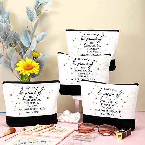Roowest 20 Pcs Employee Appreciation Gifts Bulk Cosmetic Bags for Womens History Month Makeup Bag Thank You Makeup Pouches with Zipper Office Groups Gift for Team Coworker Staff Nurse(White,Proud)