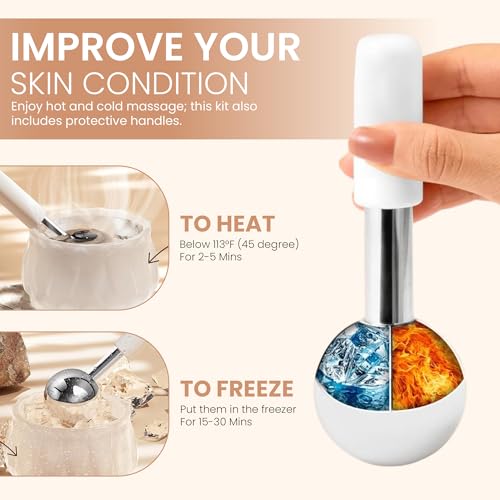 Ice Globes with Storage Bag - Facial Cryo Rollers, Cooling Eye Applicator, Massage Beauty Balls for Face, Stainless Steel Cryoglobes, Icing Cream Stick, Metal Skin Massager for Women (Gold)