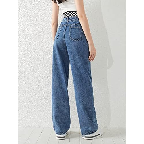 SweatyRocks Girl's Casual High Waist Solid Denim Pants Stretchy Flare Leg Jeans with Pocket