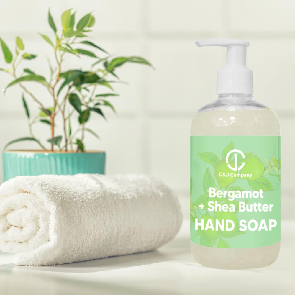 C&J Company Hand Soap, Made with Shea Butter, Bergamot,Moisturizing Hand Wash, All Natural, Alcohol-Free, Cruelty-Free, 12oz