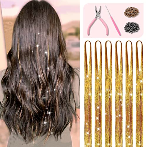 Champagne Gold Hair Tinsel Kit - 1200 Strands with Tools