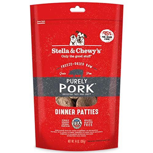 Stella & Chewy's Freeze Dried Raw Dinner Patties – Grain Free Dog Food, Protein Rich Purely Pork Recipe – 14 oz Bag (Packaging may vary)